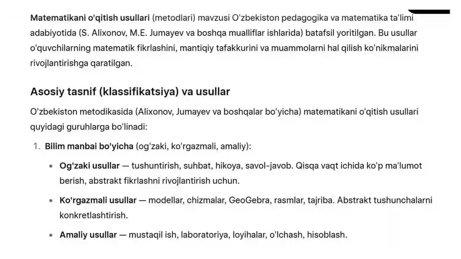 Matematikani o'qitish usullari 2