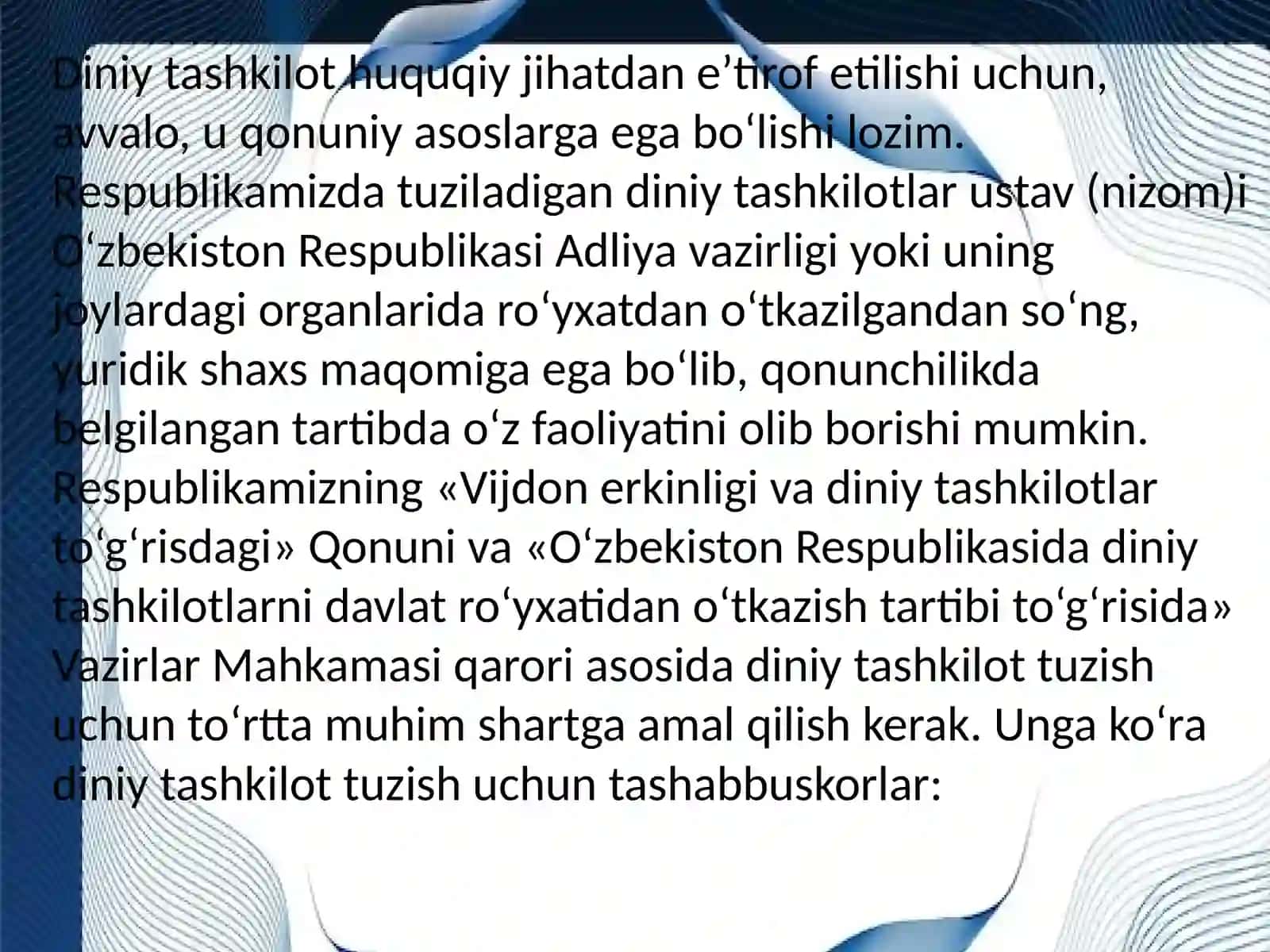Oʻzbekiston Respublikasi din va diniy tashkilotlar 2