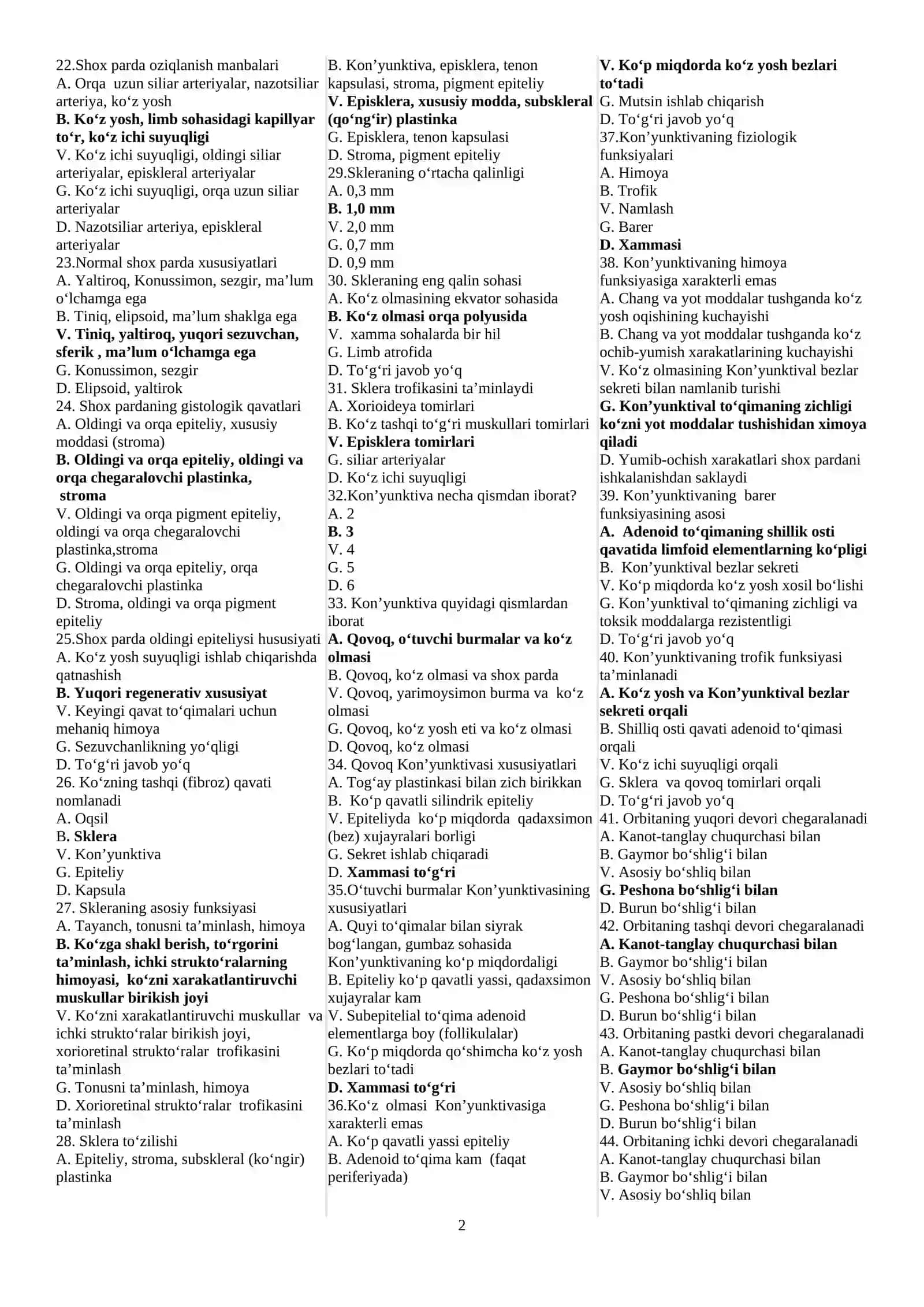 OFTALMOLOGIYA MAGISTRATURA VA KLINIK ORDINATURAGA KIRISH UCHUN TESTLAR 1000 TA 2026 YIL 2