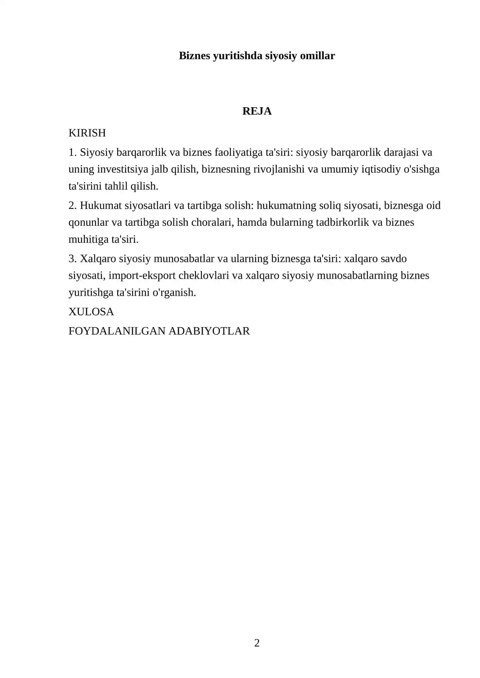 Biznes yuritishda siyosiy omillar 2