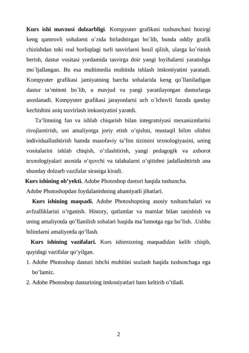 Adobe Photoshop dasturi bilan ishlashning qo‘shimcha imkoniyatlari 2