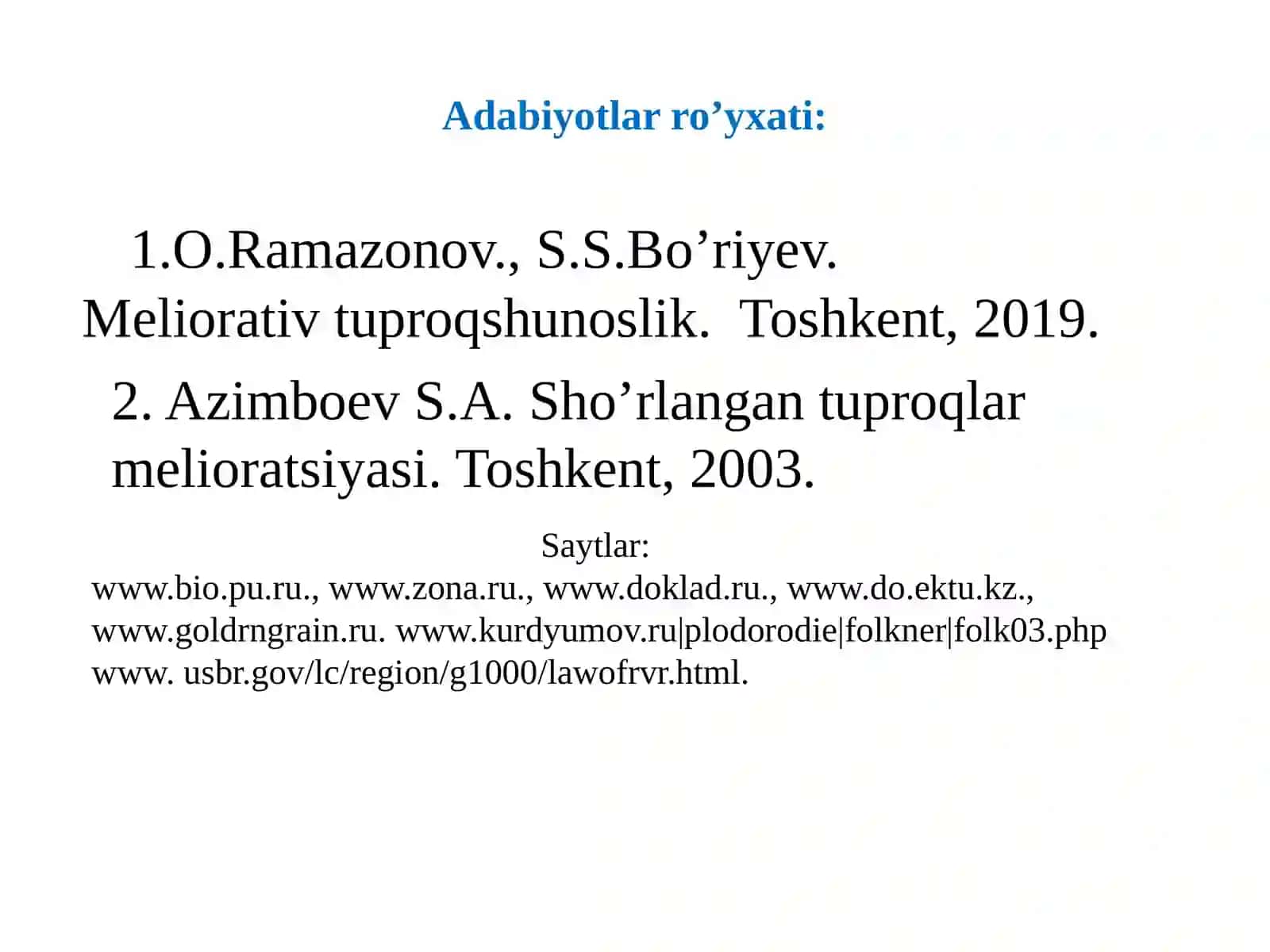 Sho’rlangan tuproqlar va uni oldini olish chora tadbirlari 2