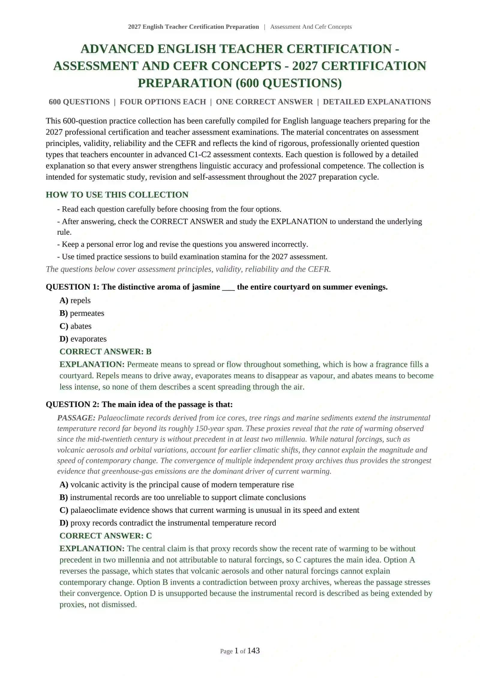 2027 English Teacher Certification Preparation 2