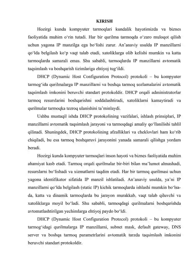 DHCP PROTOKOLI IP MANZILLARNI AVTOMATIK TAQSIMLASH JARAYONI 2