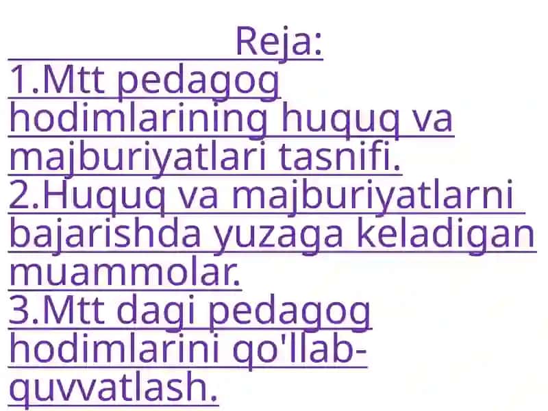 Maktabgacha ta'lim tashkilotlari pedagog hodimlarining huquq va majburiyatlari 2