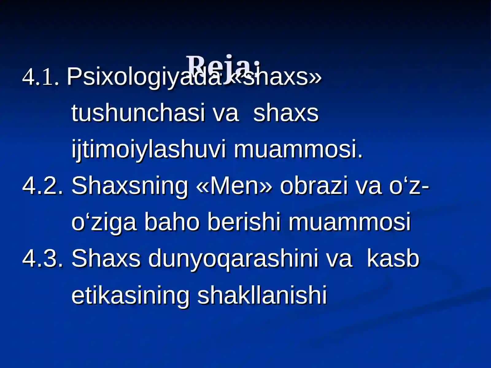 SHAXS PSIXOLOGIYASI VA KASBIY SHAKLLANISH. SHAXSNING INDIVIDUAL, SHAXSIY RIVOJLANISHINING O’ZARO TA’SIRI 2