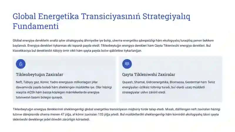 Global Energetika Transiciyasınıń Strategiyalıq Analizi 2