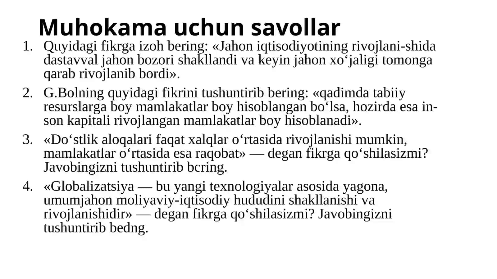 Jahon xo‘jaligi va xalqaro iqtisodiy munosabatlar: asosiy ko‘rinishlari, xalqaro mehnat taqsimoti 2