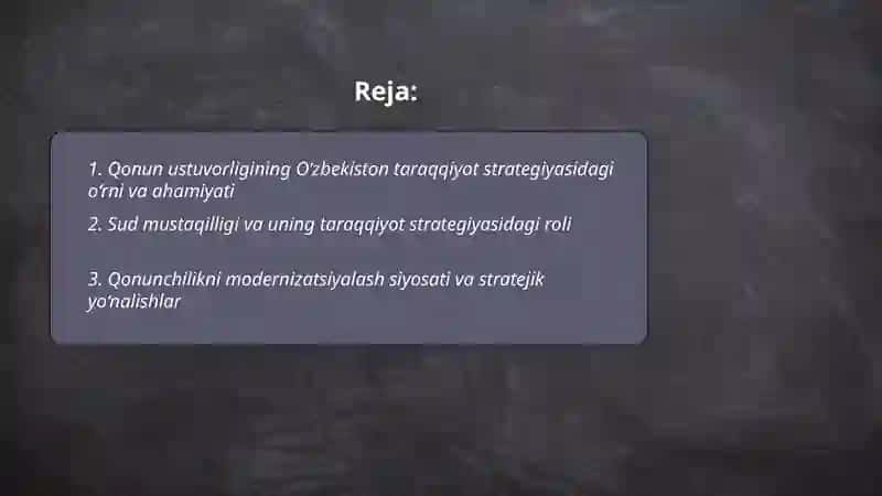 Qonun ustuvorligi O‘zbekiston taraqqiyot strategiyasida 2