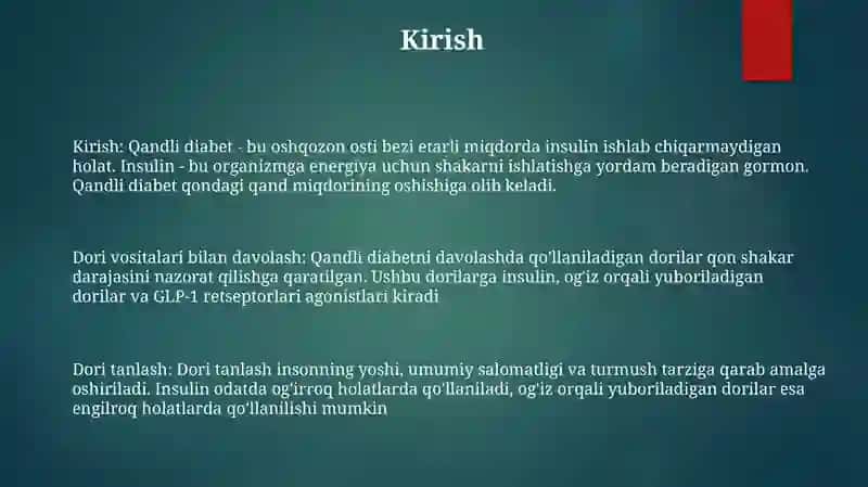Qandsiz Diabetni Davolashda Ishlatiladigan Dori Vositalar 2