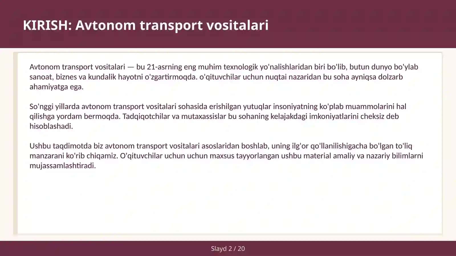 Avtonom transport vositalari 2