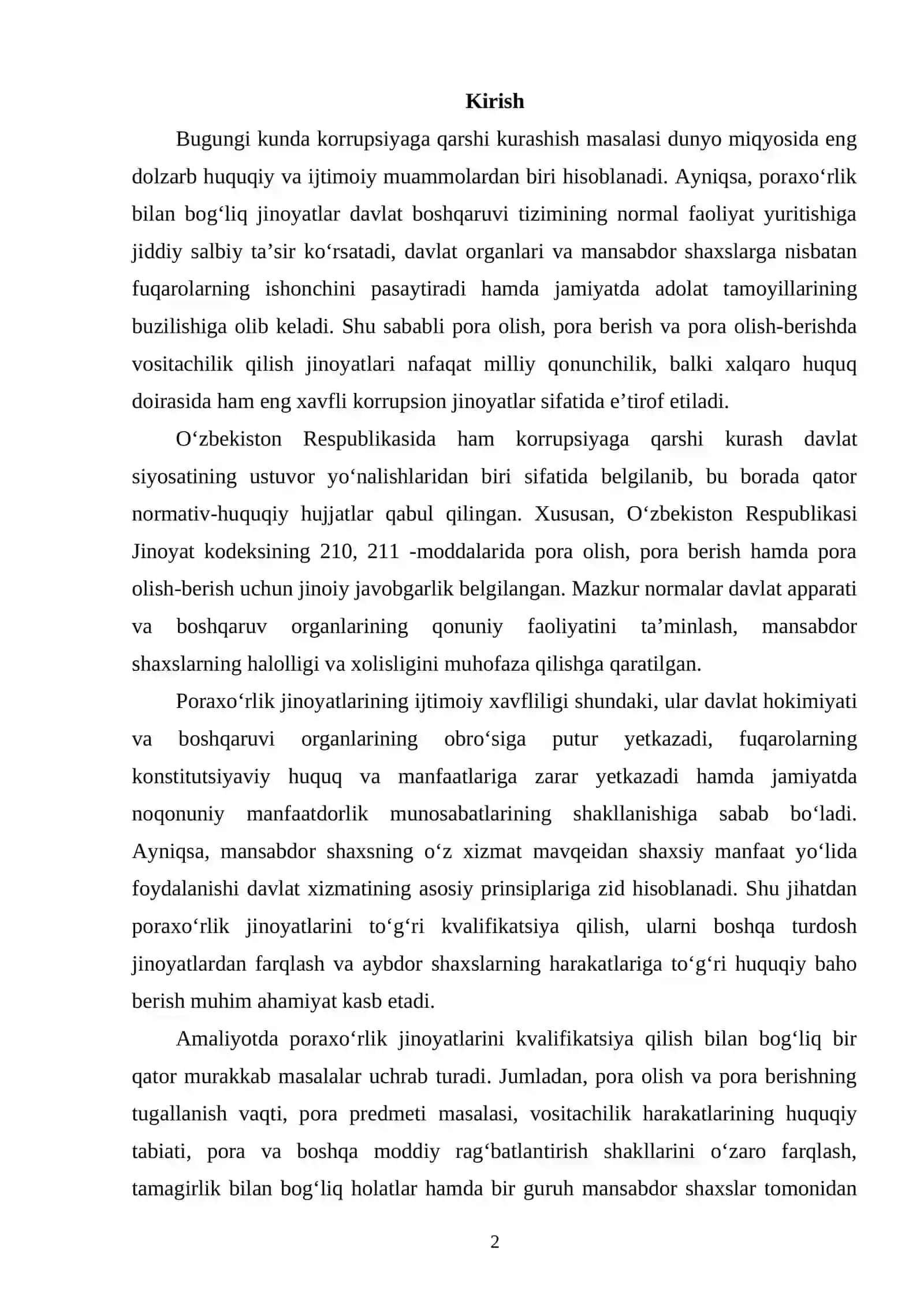 Pora olish va berish uchun jinoiy javobgarlikning kvalifikatsion muammolari 2