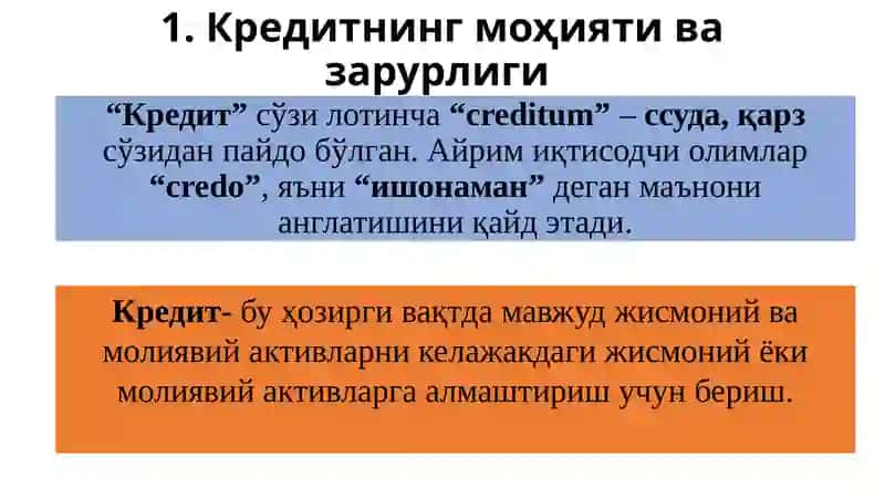 Кредитнинг зарурлиги, функциялари, шакллари ва турлари 2