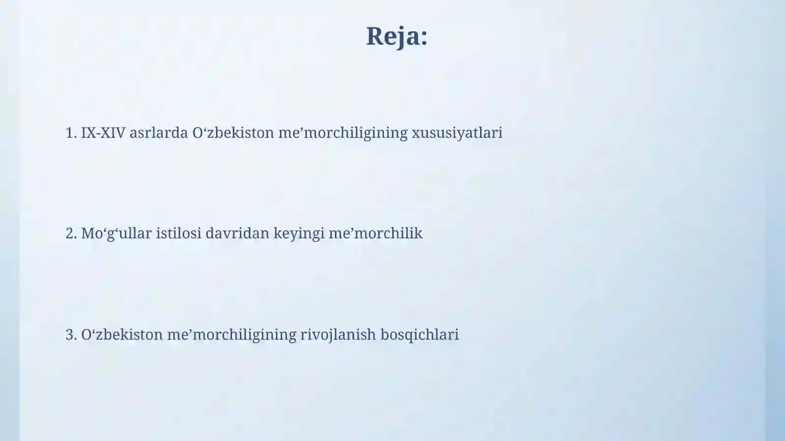 O’zbekistonning IX-XIV asrlar me’morchiligi 2