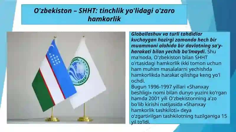 O'zbekistonning SHXT bilan hamkorlik  munosabatlari 2