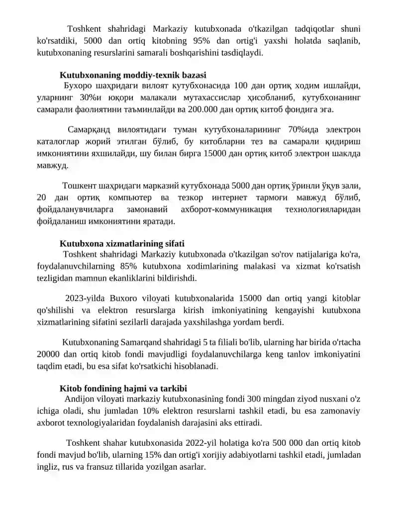 Kutubxonalarning miqdori va sifat kòrsatkichlari 2