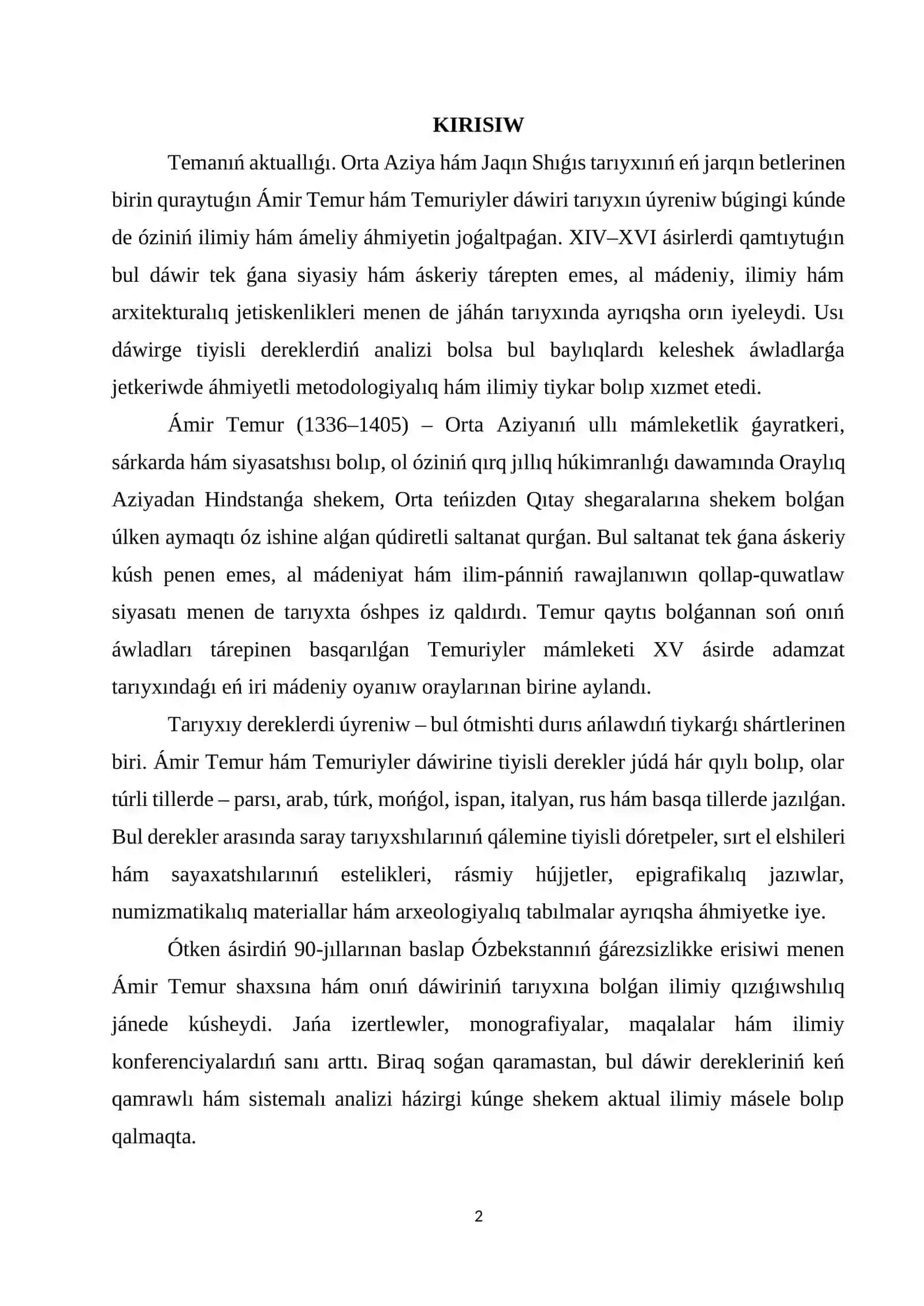 ÁMIR TEMUR HÁM TEMURIYLER DÁWIRI TARIYXINA TIYISLI DEREKLERDIŃ ANALIZI 2