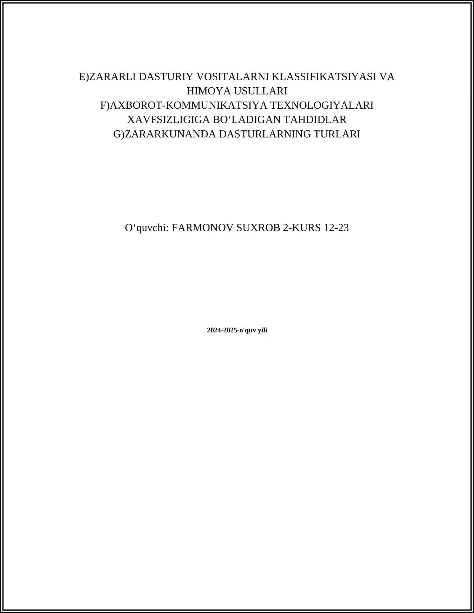 TOSHKENT AXBOROT TEXNOLOGIYALAR UNIVERSITETI KOMPYUTER INJENERING 2