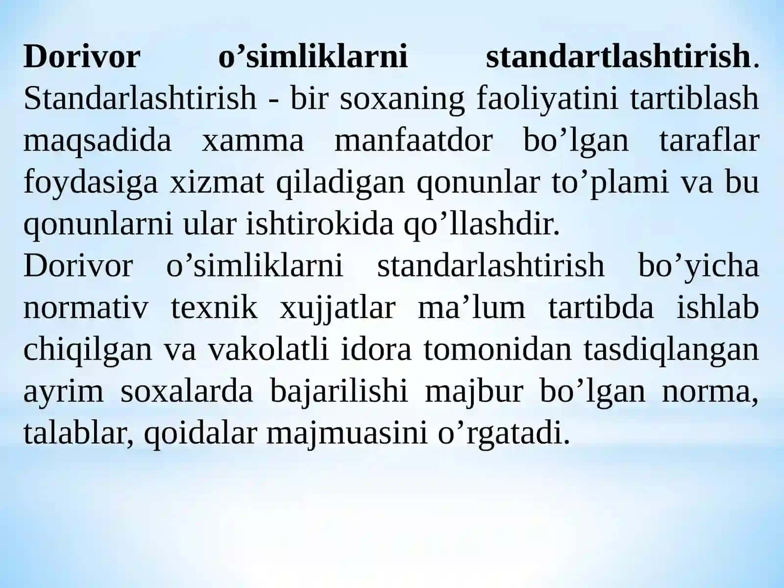 Dorivor O'Simlik Xom Ashyo Maxsulotlarini Standartlash Qoidalari (Yoki Toifalari) 2