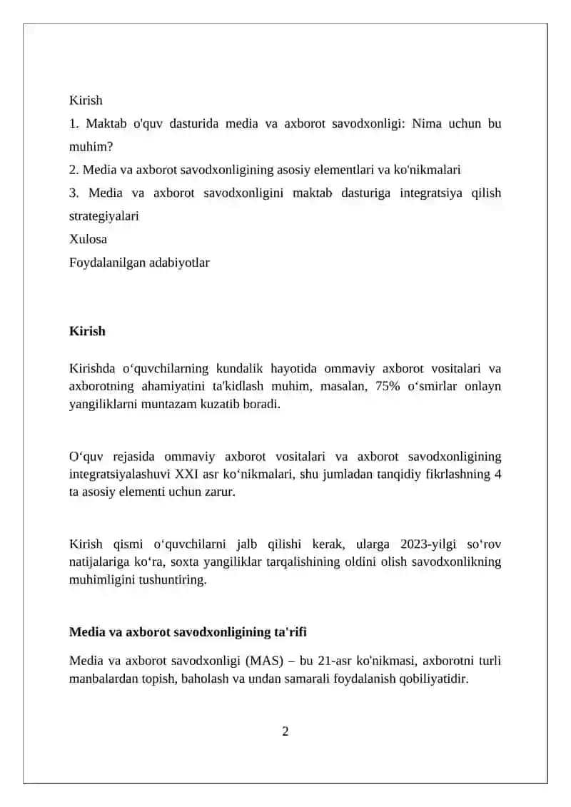 Media va axborot savodxonligi (MAS) 2