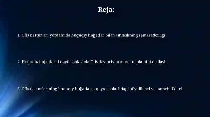 Ofis dasturlari va huquqiy hujatlar 2