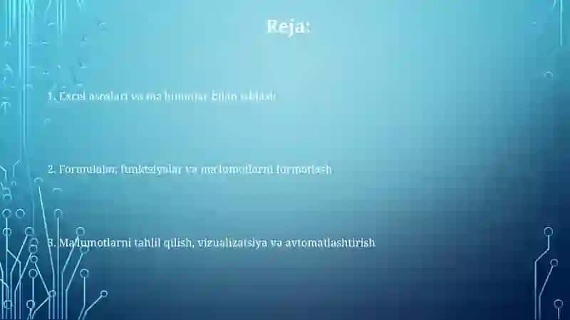 Excel asoslari va ma'lumotlar bilan ishlash 2