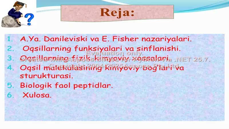 Oqsil malekulasi tuzilishining A.Ya.Danileviski va E.Fisher nazariyasi 2