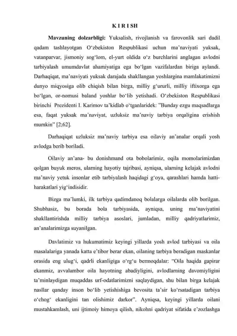 Oilaviy an’analar asosida boshlang‘ich sinf o‘quvchilari ma’naviyatini shakllantirish metodikasi 2