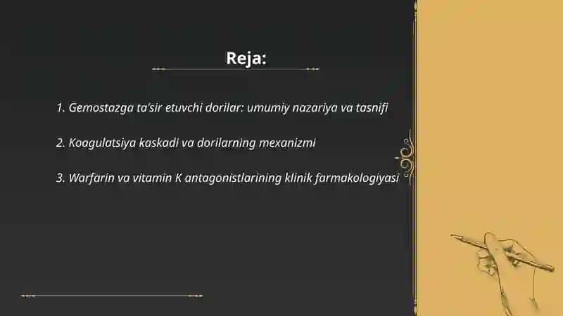 Gemostazga tasir etuvchi dori vositalar klinik farmakologiyasi 2