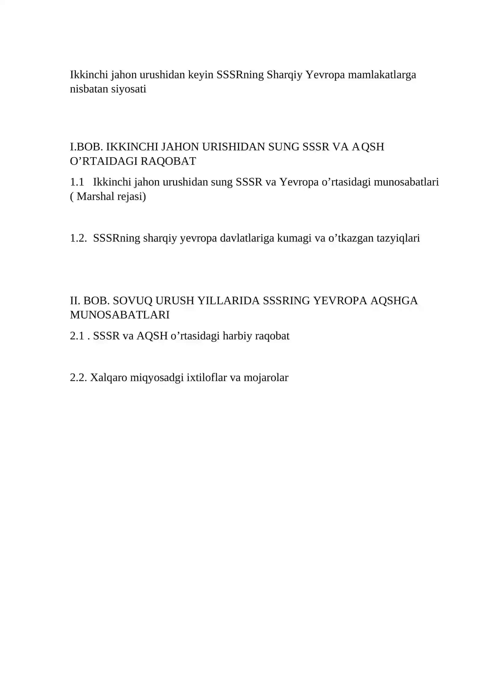 Ikkinchi jahon urushidan sung SSSR va Yevropa munosabatlari 2