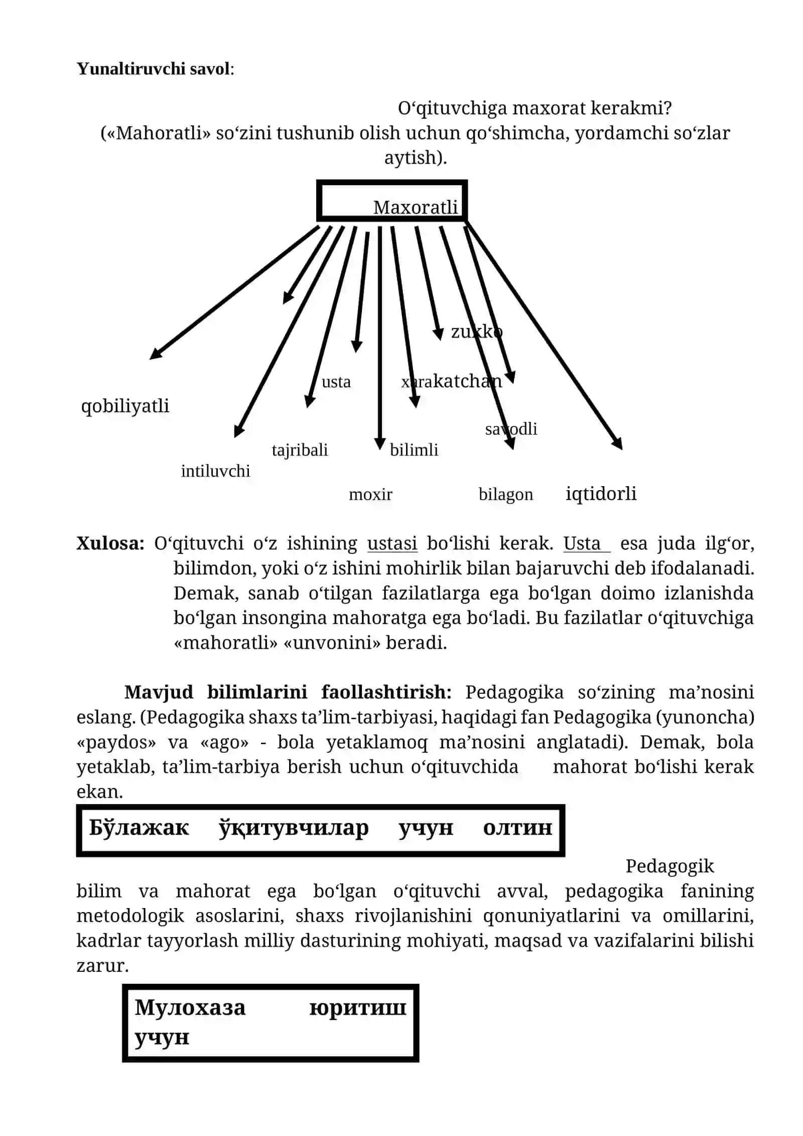 Pedagogik mahorat va madaniyat. Pedagogik fikr tarixi va maktab amaliyotida o‘qituvchi mahorati masalalari 2