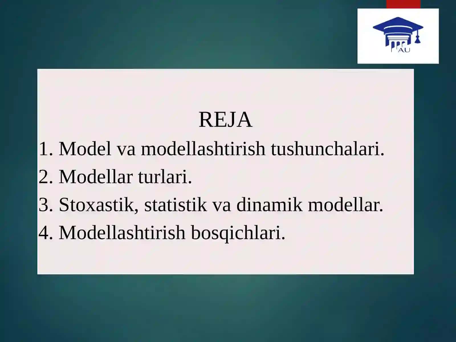 Model va modellashtirish faniga kirish 2