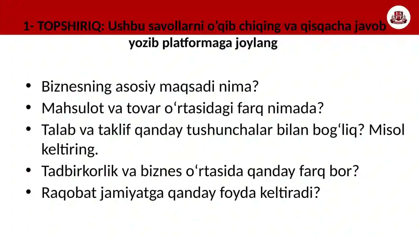 Biznes asoslari faniga kirish 2