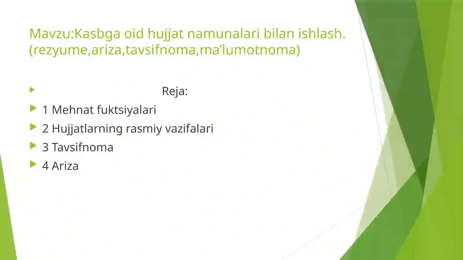 Urganch Davlat Universiteti Kimyoviy texnologiyalar fakulteti 203-otguru h talabasi Abdusheripov Temurning O’zbek tilining sohada qo’llanilishi fanidan tayyorlagan mustaqilishi 2