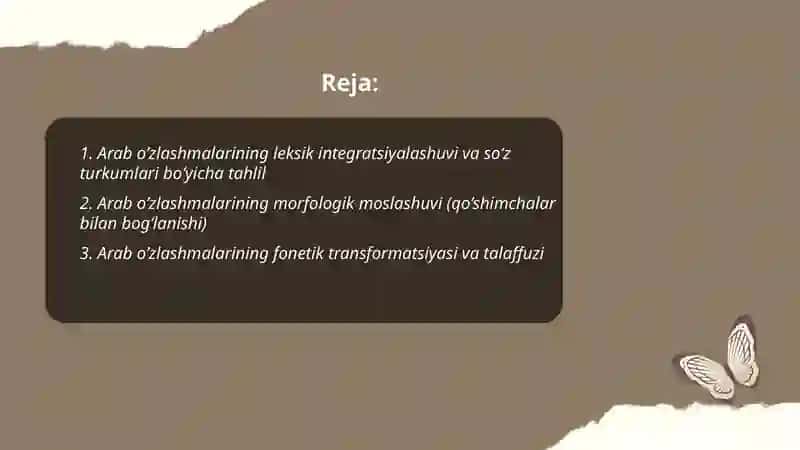 Arab o’zlashmalari ishtirok etgan matnlar tahlili 2