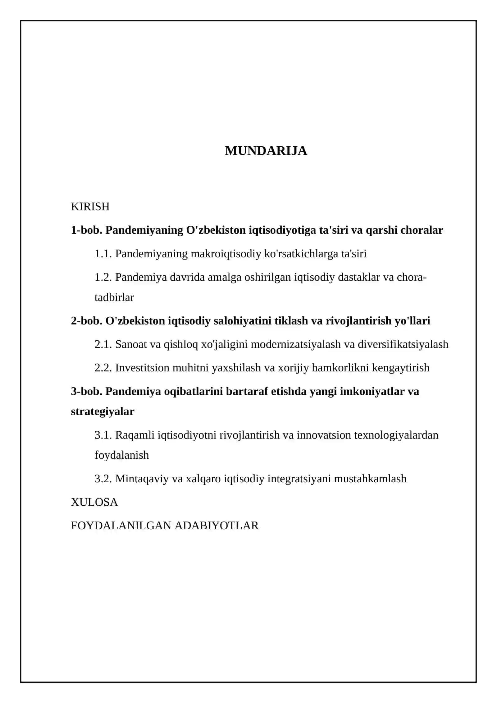 Pandemiya oqibatlarini bartaraf etishda O‘zbekistonning iqtisodiy salohiyatidan samarali foydalanish yo‘llari 2