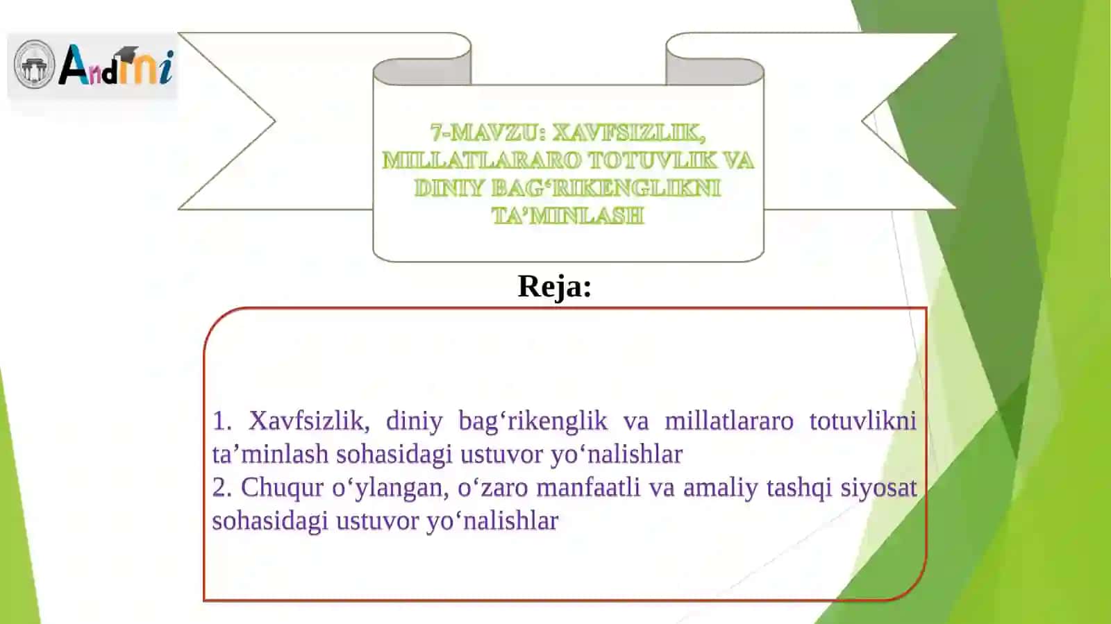 XAVFSIZLIK, MILLATLARARO TOTUVLIK VA DINIY BAG‘RIKENGLIKNI TA’MINLASH 2