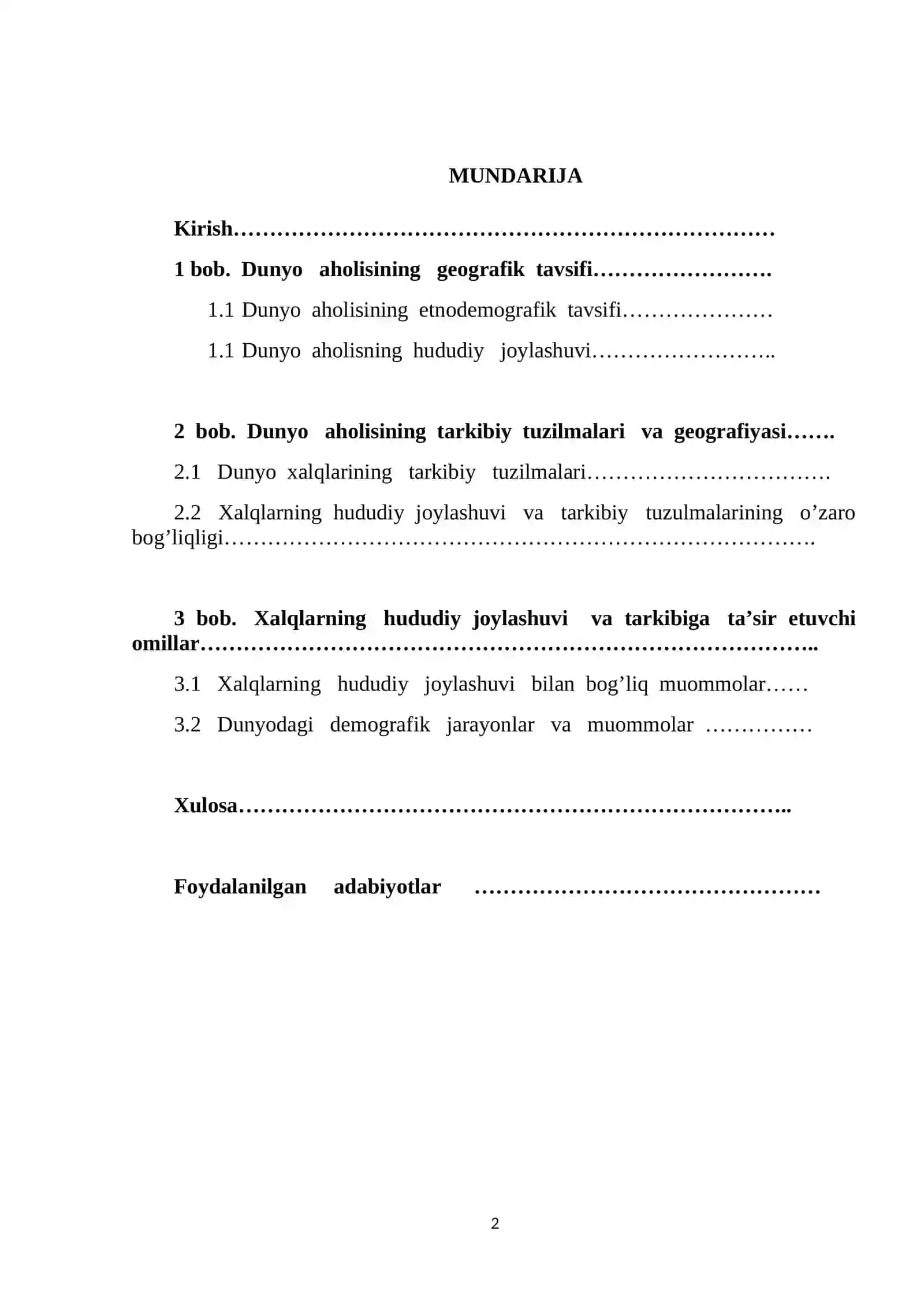 Dunyo xalqlarining tarkibiy tuzilmalari va ularning geografik manzarasi 2