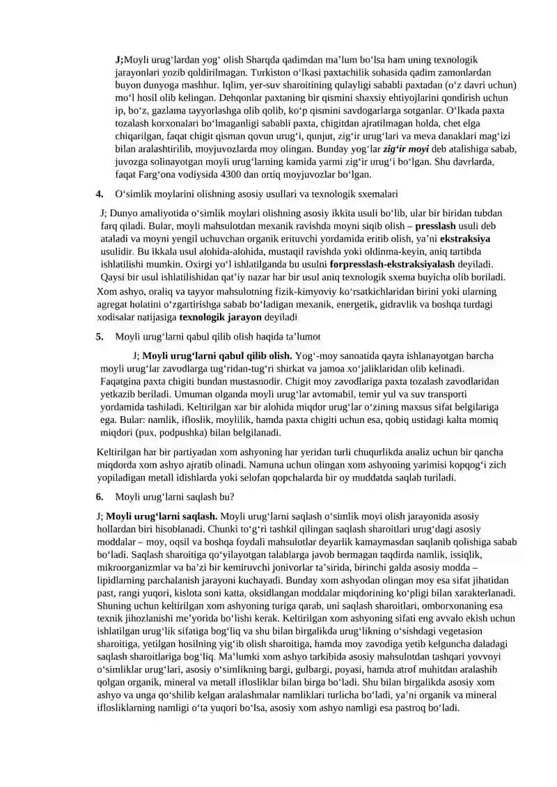 O‘simlik moylari ishlab chiqarish texnologiyasi 2