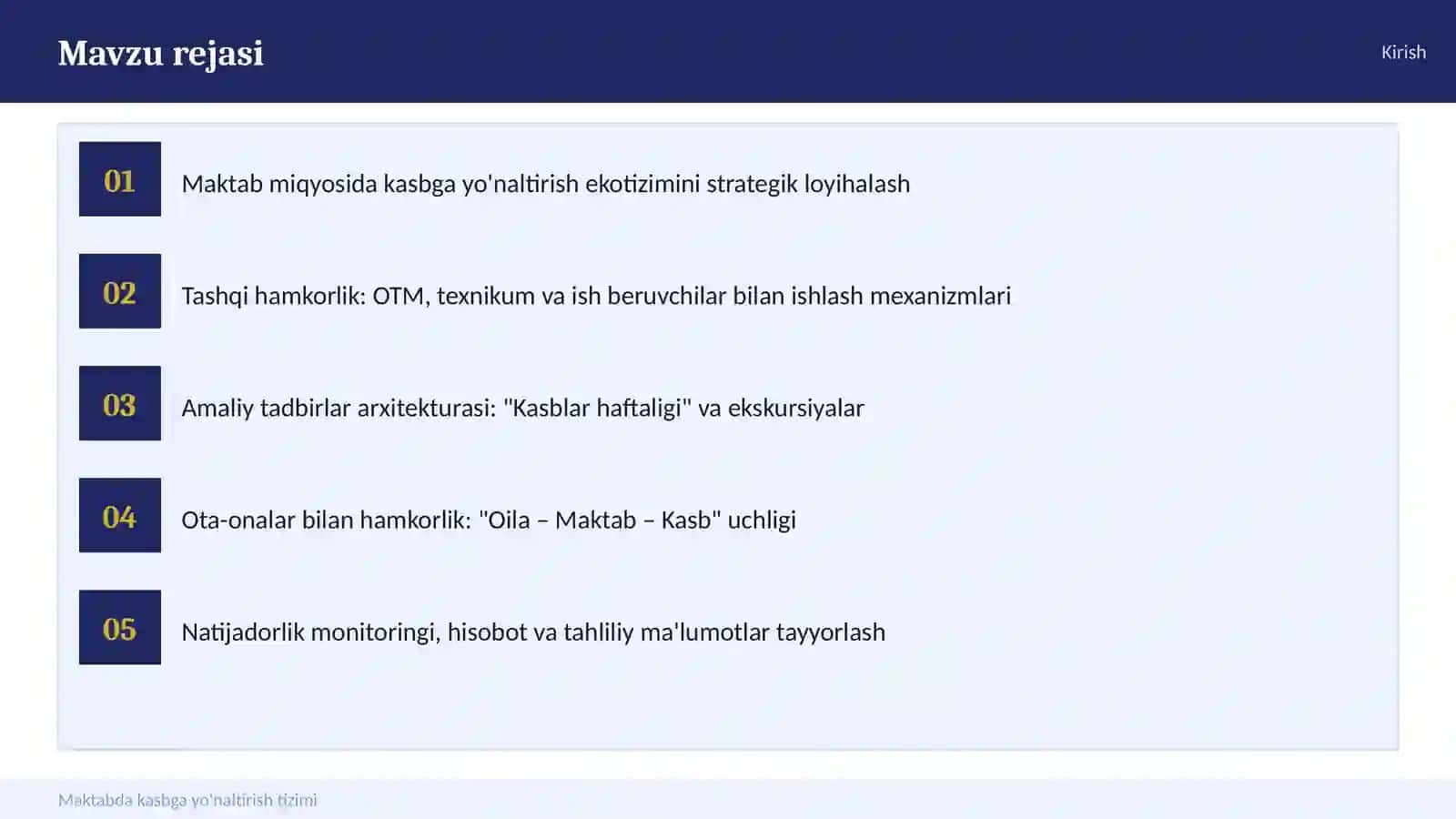 Maktabda kasbga yo'naltirish tizimini tashkil etish va natijadorlik monitoringi 2