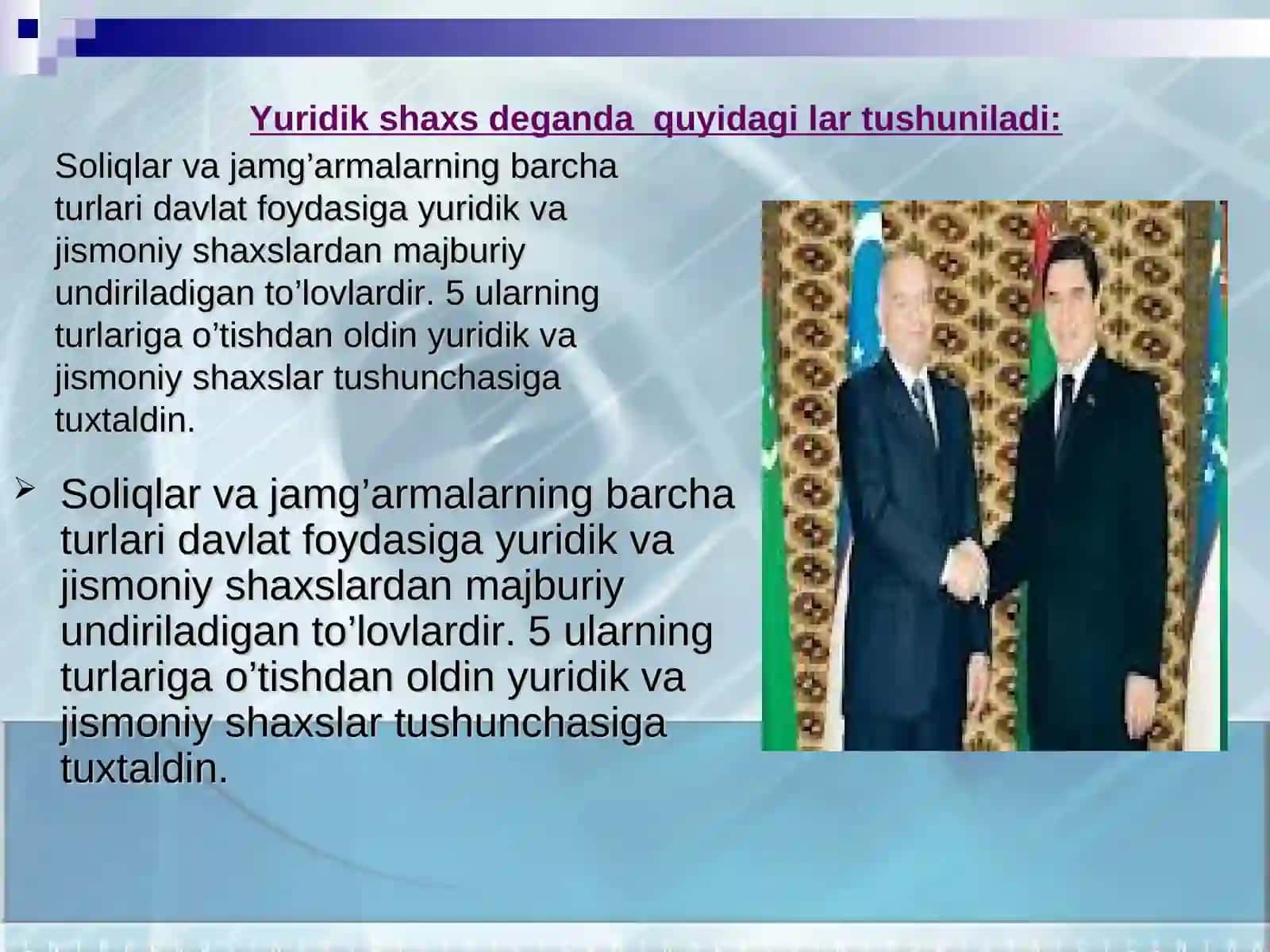 Soliqlar va boshqa majburiy to’lovlarningturlari va elementlari 2