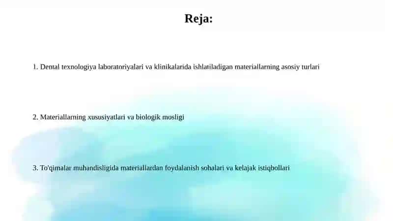 Dental texnologiya laboratoriyalari va klinikalarida ishlatiladigan materiallarning asosiy turlari 2