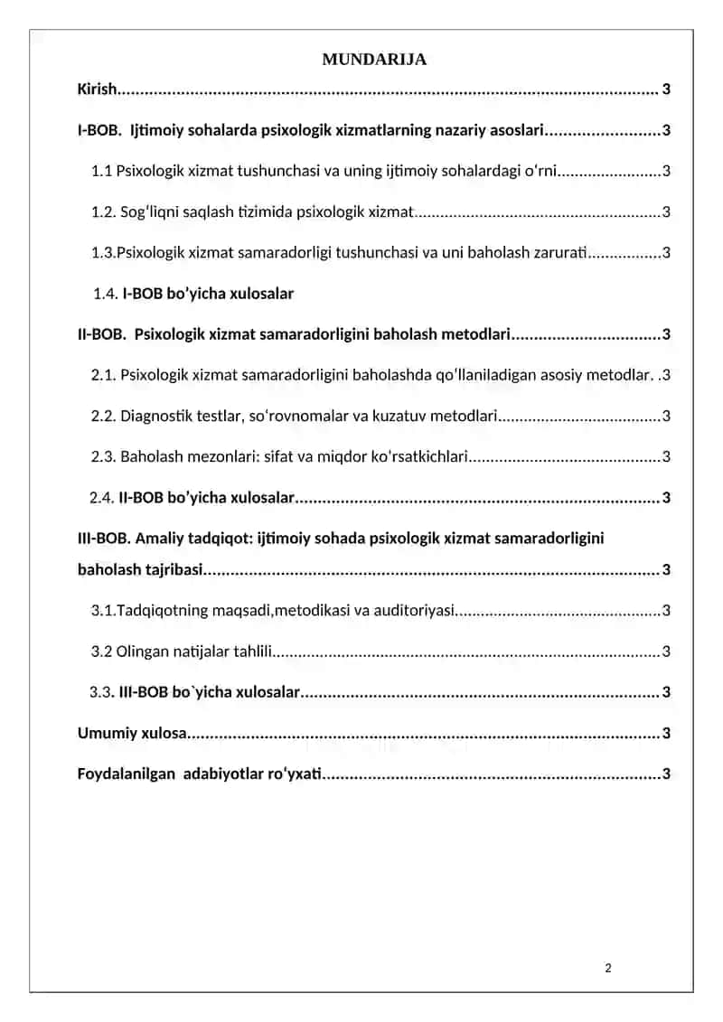 «IJTIMOIY SOHALARDA PSIXOLOGIK XIZMATLARNING SAMARADORLIGINI BAHOLASH METODLARI» 2