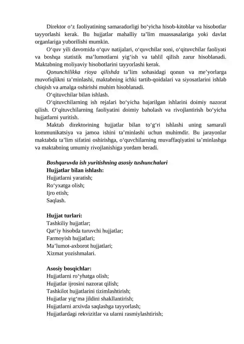 Maktab direktorining boshqaruvda hujjatlar bilan ishlash 2
