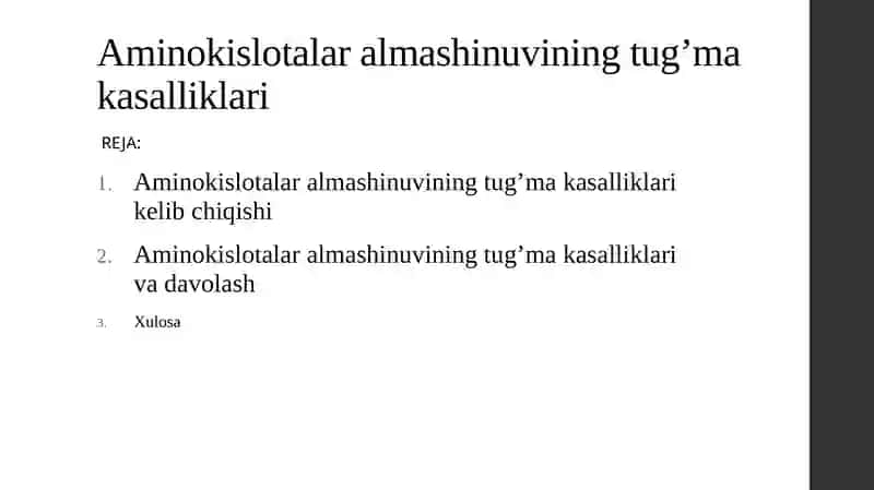 Aminokislotalar almashinuvi ning tug'ma kasalliklari 2