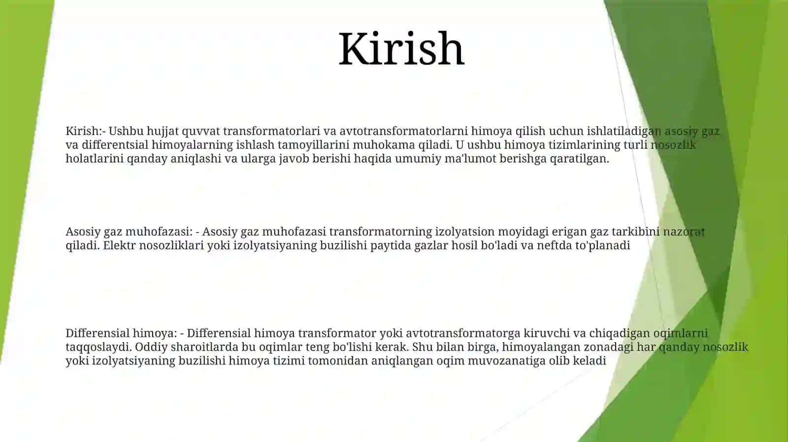 Kuch Transformatorlari Va Avtotaransformatorlarni Asosiy Gaz Va Differensial Ximoyasining Ishlash Prinsiplari 2