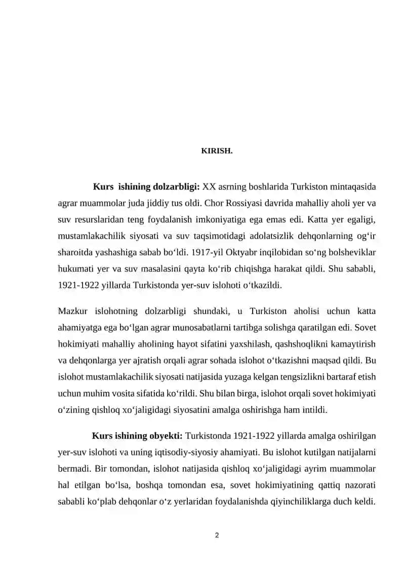 Turkistondagi 1921-1922 yillardagi yer - suv islohoti: mazmun va mohiyati 2
