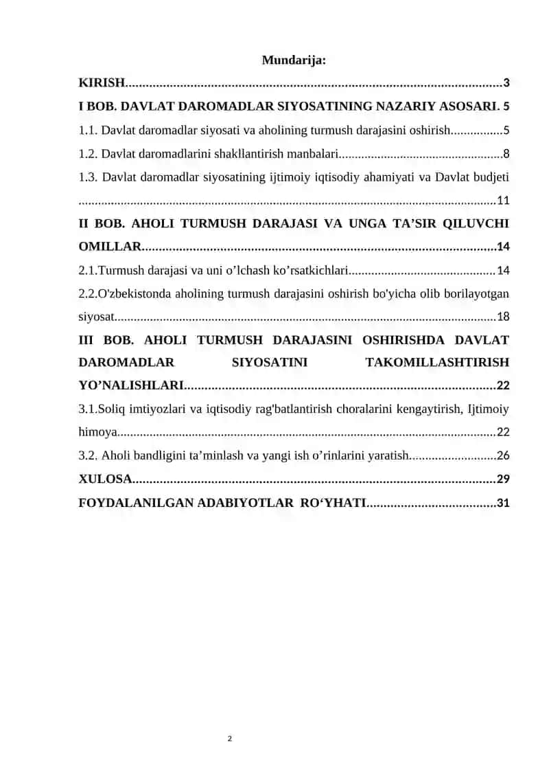 DAVLATNING DAROMADLAR SIYOSATI VA AHOLI TURMUSH DARAJASINI O'STIRISH YO'LLARI 2