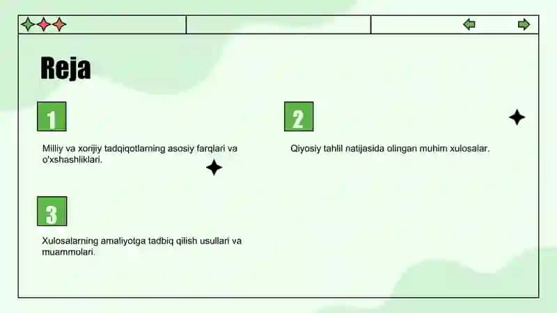 Milliy va xorijiy tadqiqotlarning asosiy farqlari va o'xshashliklari 2