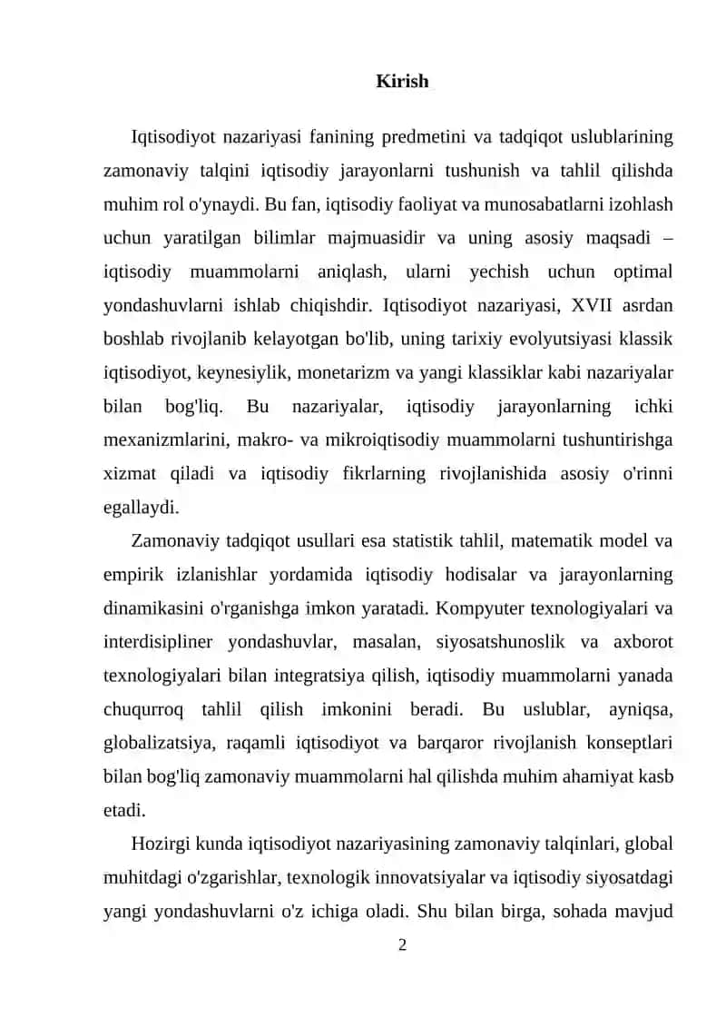 Iqtisodiyot nazariyasi fanining predmeti va tadqiqot uslublarining zamonaviy talqini 2